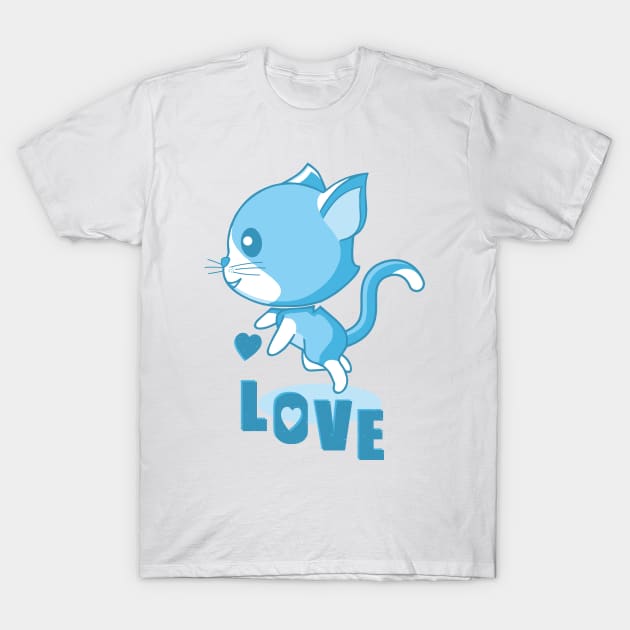 Hovering blue kitten in love. T-Shirt by FunawayHit